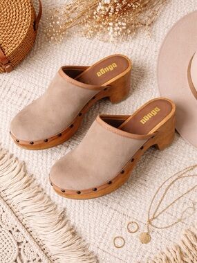 Bongo Suede Clogs 8.5 Boho Wooden Platform Mules Cottagecore